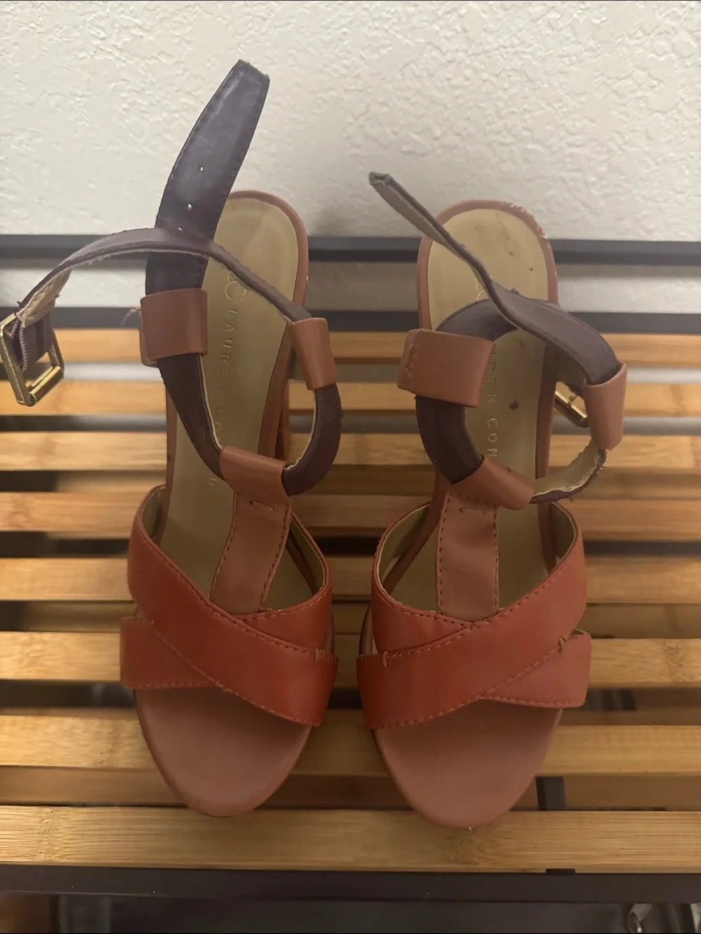 LC Lauren Conrad Rust, Brown & Purple Platform Sandals with Ankle Strap